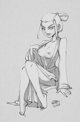 1girls 2020 2020s areolae artist_signature avatar_legends avatar_the_last_airbender azula bare_legs barefoot bedroom black_and_white breasts breasts_out erect_nipples female female_only fire_nation full_body girl girl_only hagfish legs legs_together lipstick looking_at_viewer medium_breasts monochrome nipples only_female open_robe perky_breasts presenting_breasts revealing_breasts robe robe_only sidelocks sitting solo solo_female solo_focus thighs tiptoes toes topknot