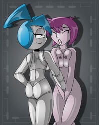 2girls areolae ass blue_hair breasts erect_nipples female hourglass_figure jenny_wakeman machine misty_(mlaatr) multiple_girls my_life_as_a_teenage_robot nipples robot smooth_skin teenager x^j^kny xj-9 xjkenny yuri