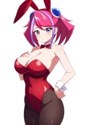 ai_generated ai_hands bunny_costume bunny_ears bunny_girl bunny_tail bunnysuit hair_ornament hand_on_breast hand_on_hip hiiragi_yuzu large_breasts looking_at_viewer pink_hair shounen_jump solo_female yu-gi-oh! yu-gi-oh!_arc-v yuzu_hiiragi zuzu_boyle