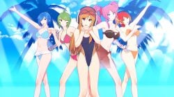 3d 3d_(artwork) 5girls beach belle_fontiere bikini female_only glitch_productions human_meggy meggy_spletzer melony_(smg4) multiple_girls one-piece_swimsuit posing saiko_bichitaru_(smg4) smg4 swimsuit swimwear tari_(smg4)