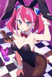 ai_generated black_bunnysuit black_legwear bunny_ears bunny_girl bunny_tail bunnysuit dildo egg_vibrator hiiragi_yuzu hypnosis hypnotic_eyes sex_toy shounen_jump yu-gi-oh! yu-gi-oh!_arc-v yuzu_hiiragi zuzu_boyle