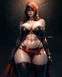 1girls abs ai_generated bare_shoulders big_breasts blue_eyes blush breast_squeeze clothed clothing color dark_souls dark_souls_2 desert_sorceress female female_focus female_only fr34ky fromsoftware hi_res large_breasts light-skinned_female light_skin looking_at_viewer muscular muscular_female red_hair short_hair solo solo_female tagme thick_thighs