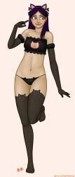 bashfulbeckon beatrice_"bea"_beckham_(bashfulbeckon) cat_ears_hairband cleavage_cutout lingerie_only long_gloves original panties solo_female solo_focus strapless_bra thighhighs