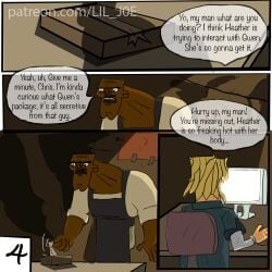 blonde_hair chef_hatchet chris_mclean comic courtney_(tdi) english_text gwen_(tdi) heather_(tdi) hexxus lil_joe page_4 page_number total_drama_island