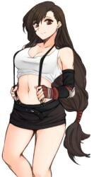 1girls big_breasts black_hair brown_eyes clothing crop_top female female_only final_fantasy final_fantasy_vii hair long_hair navel skirt solo square_enix tifa_lockhart topless tridisart video_games