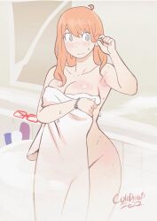 after_shower armpits bathroom big_breasts bracelet colo embarrassed_nude_female female freckles glasses heat nude nude_female original original_character rita_(colo) solo solo_female solo_focus sweet_hex thighs towel voluptuous wet_hair