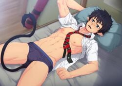 1boy abs animated blue_exorcist boy clothed cum cum_on_body cumshot male male_only masturbation mp4 no_sound suiton video