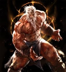 1boy 2022 bara dilf dopq elden_ring fromsoftware godfrey_first_elden_lord light-skinned_male male male_only muscular_male thick_thighs topless