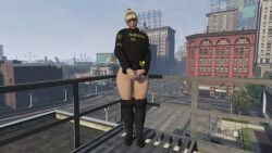 3d animated blonde_hair boots debauchery female female_only game glasses grand_theft_auto grand_theft_auto_online grand_theft_auto_v mina_price mp4 nopixel outside pants_down police_uniform policewoman shy solo solo_female sound striped_panties tagme thick_thighs video video_game wet_panties