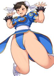 blue_dress boots brown_hair chun-li happy reupload shigenobu smile street_fighter wrist_cuffs yatta!