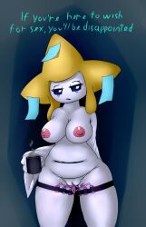 anthro areola breasts clitoris container cup dialogue female fluffolio genitals hi_res jirachi legendary_pokemon nintendo nipples pokémon_(species) pokemon pokemon_(species) pussy sex_toy sex_toy_in_pussy sex_toy_insertion solo standing straps tired tired_eyes vibrator vibrator_in_pussy video_games