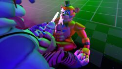 3_toes bodily_fluids claws cum cum_in_mouth cum_inside cum_on_face cumshot ejaculation feet five_nights_at_freddy's five_nights_at_freddy's:_security_breach foot_focus genital_fluids genitals glamrock_bonnie_(fnaf) glamrock_freddy_(fnaf) hand_on_paw hand_on_penis hi_res looking_at_another male_only masturbation paw_job paws penis scottgames toe_claws toes tongue tongue_out video_games