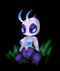 alternate_color anthro areola big_areola biped black_background blue_body blue_eyes blue_skin breasts celebi female fluffolio genitals grass hi_res kneeling legendary_pokemon navel nintendo nipples plant pokémon_(species) pokemon pokemon_(species) pussy sad simple_background solo video_games