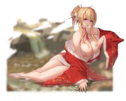 1girls :d absurdres azur_lane bangs bare_shoulders blonde_hair blush breasts chinese_clothes choker cleavage cleavage_cutout clothing_cutout collarbone commentary dated_commentary dress eyebrows_visible_through_hair female fingernails flower full_body glorious_(azur_lane) glorious_(pungent_plum)_(azur_lane) hair_ornament hair_stick highres kanzashi large_breasts light-skinned_female light_skin long_sleeves looking_at_viewer neck_ribbon nipple_slip nipples official_alternate_costume open_clothes open_dress open_mouth purple_eyes red_choker red_dress ribbon royal_navy_(azur_lane) sidelocks sitting smile solo tied_hair white_flower wide_sleeves yokozuwari yuwan_2333