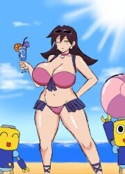 alternate_breast_size beach bikini curvy female huge_breasts mega_man mega_man_legends momiji_(artist) servbot summer swimsuit tagme tron_bonne