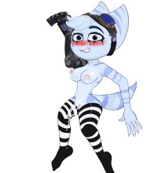 anthro color colored crying crying_with_eyes_open jackiespyceva ratchet_and_clank rivet_(ratchet_and_clank) ruined_makeup sony_corporation sony_interactive_entertainment striped_legwear tagme thighhighs toe_socks toes