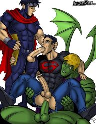 2021 3boys abs alpha_male anal big_balls big_penis billy_kaplan blonde_hair blowjob conner_kent crossover dc dc_comics gay green_body hand_on_head hand_on_neck hulkling icemanblue lifting male male_only marvel marvel_comics mmm_threesome muscular_male spread_legs straight_to_gay superboy superboy_(conner_kent) superhero superhero_costume superman_(series) teddy_altman threesome torn_clothes uncensored wiccan wings yaoi young_avengers young_justice