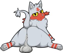 anus backsack balls bodily_fluids feral furtherafterdark genitals litten looking_at_viewer looking_back male male_only nintendo pawpads pokémon_(species) pokemon simple_background solo solo_focus spreading sweat video_games white_background