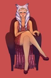 1girls ahsoka_tano alien alien_girl blue_eyes dress dwifebrianti female female_only fully_clothed high_heels legs lekku orange_skin solo star_wars star_wars_rebels togruta