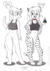 alica anthro belly blush bottomless canid canine cheetah clothed clothing collar duo eggplant felid feline felis female female/female food fox fruit genitals hair long_hair mammal navel no_underwear nude paws plant pussy shirt tank_top tirashanks_(artist) toony topwear vanilla_(tirashanks)