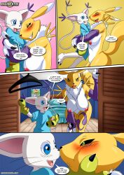 anthro big_breasts blush comic digihentai digimon digimon_adventure digimon_tamers dirty_gamers gatomon hug nipples palcomix renamon size_difference