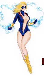 blonde_female blonde_hair cleavage cleavage_cutout dc dc_comics electricity genderswap_(mtf) rule_63 shocking_suzi superheroine