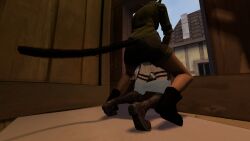 3d 3d_(artwork) anal anal_insertion anal_sex annie_leonhardt anus ass attack_on_titan blonde_hair blue_eyes coat cum cum_in_ass cum_inside dick dildo doggy_style female female_only female_penetrated glasses green_eyes green_hair hoodie laarian military military_uniform no_panties pants_down penis ring sex sfm short_hair soldier source_filmmaker strap-on strapon straps uniform vest