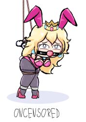 ball_gag bondage bunny_costume bunny_girl bunnysuit gag high_heels mario_(series) oncensored oncensored_(artist) princess_peach rope_bondage