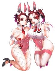 1boy 1girls alternate_costume big_breasts both_sexes_in_same_situation brown_eyes brown_hair bulge bunny_ears bunny_tail bunnysuit crossdressing curvy demon_slayer detached_collar dual_persona earrings facial_mark facial_scar female femboy fishnets frown full_body genderswap_(mtf) girly heart_pasties high_heels highleg highleg_leotard kamado_tanjirou kimetsu_no_yaiba male name_tag necktie open_mouth pasties red_eyes red_hair rule_63 sideboob skin_tight sleeveless smile taiga thick_thighs thighhighs twintails wrist_cuffs zettai_ryouiki