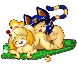 2girls alpha_channel animal_crossing ankha ankha_(animal_crossing) anthro big_breasts breast_squish breasts canid canine canis chacrawarrior closed_eyes domestic_cat domestic_dog duo felid feline felis female female/female heart hi_res isabelle_(animal_crossing) licking licking_another mammal multiple_girls nintendo nude open_mouth open_smile simple_background smile squish tongue tongue_out transparent_background video_games yuri