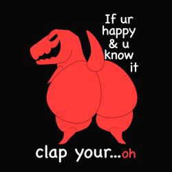 1:1 2d ambiguous_gender ambiguous_only animated ass ass_clapping big_butt big_red big_red_the_dinosaur breathotter dinosaur feral gif looking_at_viewer looking_back red_body reptile scalie short_playtime shortstack solo text twerking