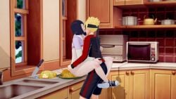 1boy 1girls 3d blonde_hair boruto:_naruto_next_generations cheating female hyuuga_hinata incest kitchen_counter kitchen_sex leg_lock legs_wrapped_around_partner mother_and_son naruto robotlover sex sitting_on_food uzumaki_boruto