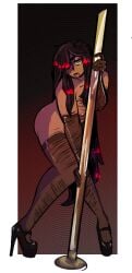 annoyed black_hair body_hair creepypasta crossdressing feminine gloves heels hypnos_lullaby long_hair nude_male pierced_nipples solo steven_(strangled_red) stockings strangled_red stripper stripper_pole transpirall