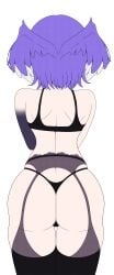 1girls ass ass_focus facing_away flat_colors lingerie nijisanji nijisanji_en screentone selen_tatsuki simple_background underwear virtual_youtuber vlack white_background