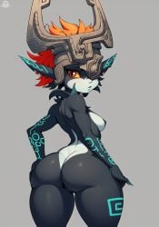 1girls ai_generated ass basketmuffin big_ass breasts female female_only functionally_nude grey_background hand_on_hip helmet imp_midna looking_at_viewer looking_back midna nintendo nipples pointy_ears red_eyes solo solo_female the_legend_of_zelda twilight_princess wide_hips yellow_sclera