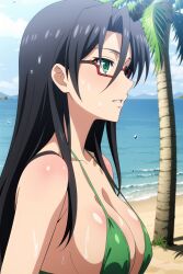 ai_generated beach big_breast big_breasts bikini black_hair black_hair_female glasses green_bikini green_eyes green_swimsuit green_swimwear hasegawa_chisato huge_breast huge_breasts large_breast large_breasts mature_female mature_woman milf older_female older_woman red_glasses shinmai_maou_no_testament sling_bikini sling_swimsuit slingshot_bikini slingshot_swimsuit swimsuit swimwear