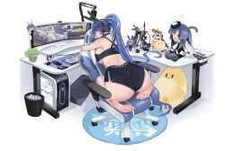 azur_lane big_ass big_breasts big_butt blue_hair dat_ass feet game gaming_chair gaming_room headphones huge_ass long_hair monitor new_jersey_(azur_lane) partially_clothed plushie