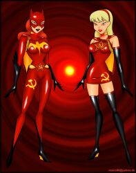 batgirl brainwashing communism dc female female_only fully_clothed hypnosis latex latex_clothing latex_suit mind_control propaganda rosvo shiny_clothes soviet_flag spiral_eyes supergirl tight_clothing transformation