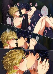 2boys after_sex blonde_hair blue_hair comic dio_brando jojo's_bizarre_adventure jonathan_joestar kissing male/male male_only nyakki phantom_blood romantic yaoi