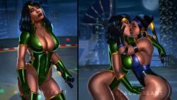 2girls abs asian asian_female black_hair black_orchid camel_toe cameltoe cleavage defeated defeated_heroine dizzy finish_her french_kiss glacorteart hair_bun headband holding_head killer_instinct kissing kitana kitana_(mk11) large_breasts leotard lesbian_kiss masturbating masturbating_other masturbation_through_clothing mortal_kombat nipple_bulge nipples_visible_through_clothing orchid_(killer_instinct) thighhighs tongue_kiss touching_pussy yuri