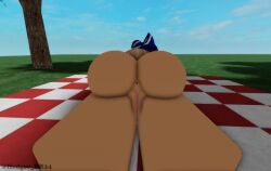 1girls 3d 3d_(artwork) all_fours alternate_version_available anus ass barefoot big_ass charlotte_(that_rel) completely_nude completely_nude_female female female_only full_body naked naked_female nude nude_female on_front outside picnic picnic_basket pussy roblox robloxian solo solo_female that_rel tongue tongue_out