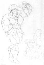 abs biceps breasts extreme_muscles female inuyasha kagome_higurashi matl monochrome muscles muscular muscular_arms muscular_female muscular_legs muscular_thighs pecs sketch