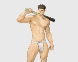 1boy bara big_bulge bulge huge_bulge jockstrap katto8452 lin.katto male male_focus male_nipples male_only muscular_male nipples penis_outline solo_male underwear