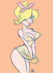 1girls blonde_hair bow breasts coonskin female female_focus female_only hourglass_figure human lee-g-88 marigold_(coonskin)