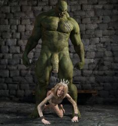 3d blonde_hair bondage bound bound_wrists captured chains elf female male male_nipples monster nipples orc original_character pain pierced_nipples piercing princess pussy rape scared screaming size_difference small_breasts stomach_bulge that3dartist virgin