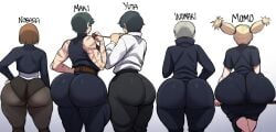 2boys 3girls ass ass_comparison ass_focus ass_size_chart ass_to_ass big_ass big_butt blackwhiplash bubble_butt butt bwl dumptruck_ass female femboy huge_ass implied_femdom jujutsu_kaisen kugisaki_nobara large_ass large_butt male multiple_boys multiple_girls nishimiya_momo rose_spread tagme thick_thighs toge_inumaki wide_hips yuta_okkotsu zenin_maki