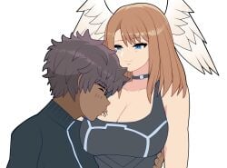 blue_eyes blush blushing boobies breasts cleavage dark-skinned_male dark_skin djames eunie_(xenoblade) holding huge_breasts interracial kissing kissing_breast nintendo pale-skinned_female pale_skin romantic taion_(xenoblade) white_skin xenoblade_(series) xenoblade_chronicles_(series) xenoblade_chronicles_3