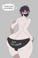 1boy 1femboy 1male 2024 ass ass_focus ball_bulge balls_in_panties big_ass big_butt black_and_red_hair black_panties dat_ass earrings face_mask femboy feminine_male hands_on_ass huge_ass huge_butt kuro_kurenai lewd_kingdom looking_at_viewer male male_focus male_only pulling_panties red_eyes stitches tagme thick_ass thick_thighs thought_bubble twitch virtual_youtuber vshojo vtuber white_background wide_hips