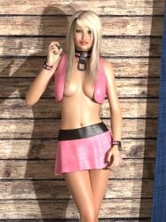 1girls 3d blonde_hair collar horpheu no_bra original pink_skirt pink_vest skirt slave_collar vest