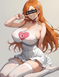 ai_generated alan_rex bleach bleached collar inoue_orihime mommy orange_hair queen_of_hearts stockings